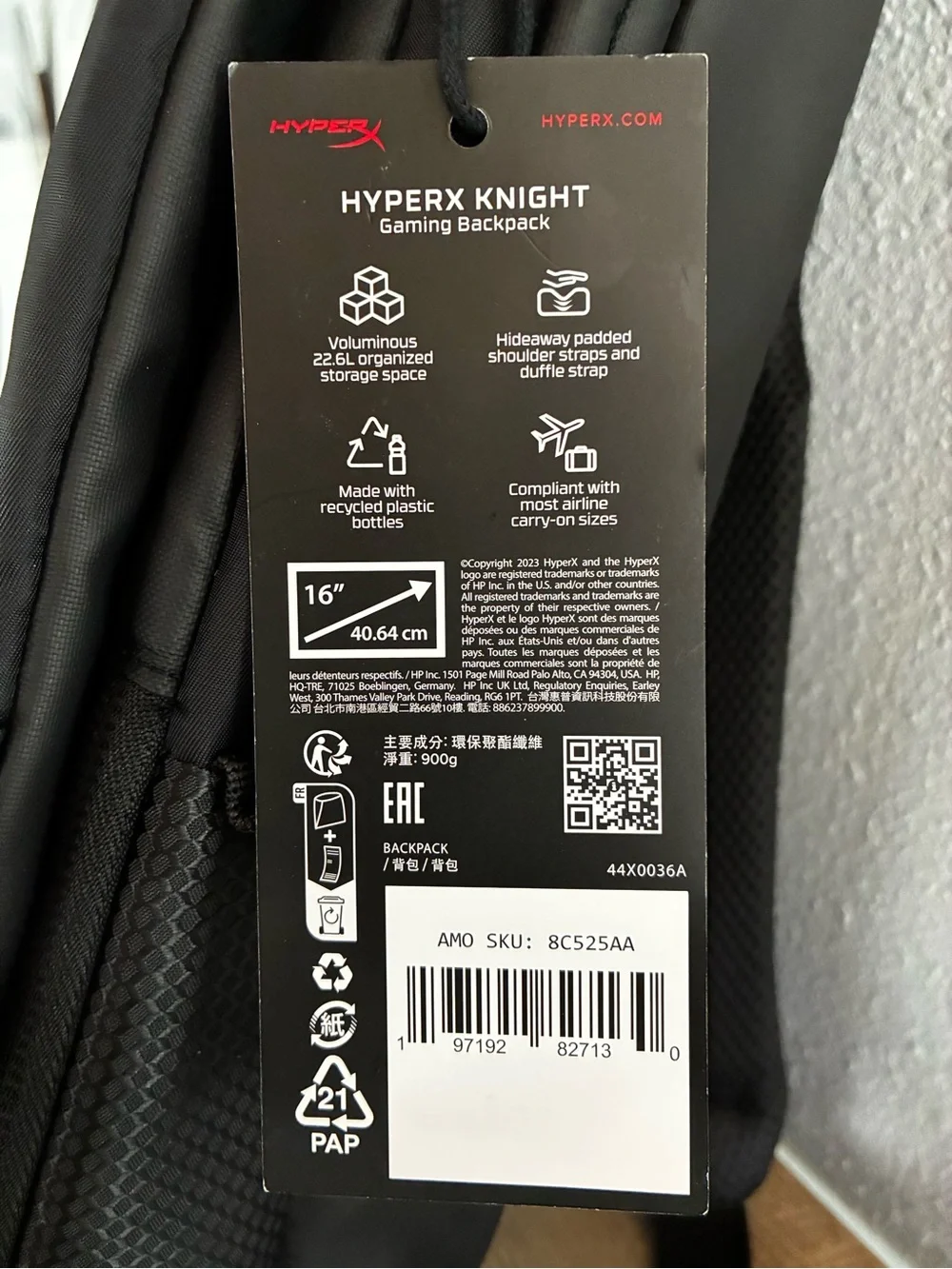 HyperX Knight Convertible Gaming Backpack 16” 22.6L NWT